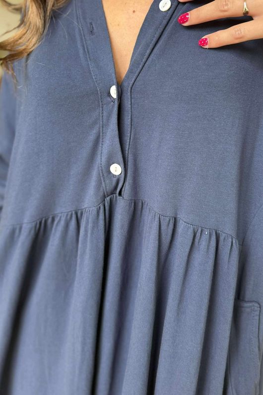 Made in Italy Donegal Cotton Jersey Smock Dress Navy